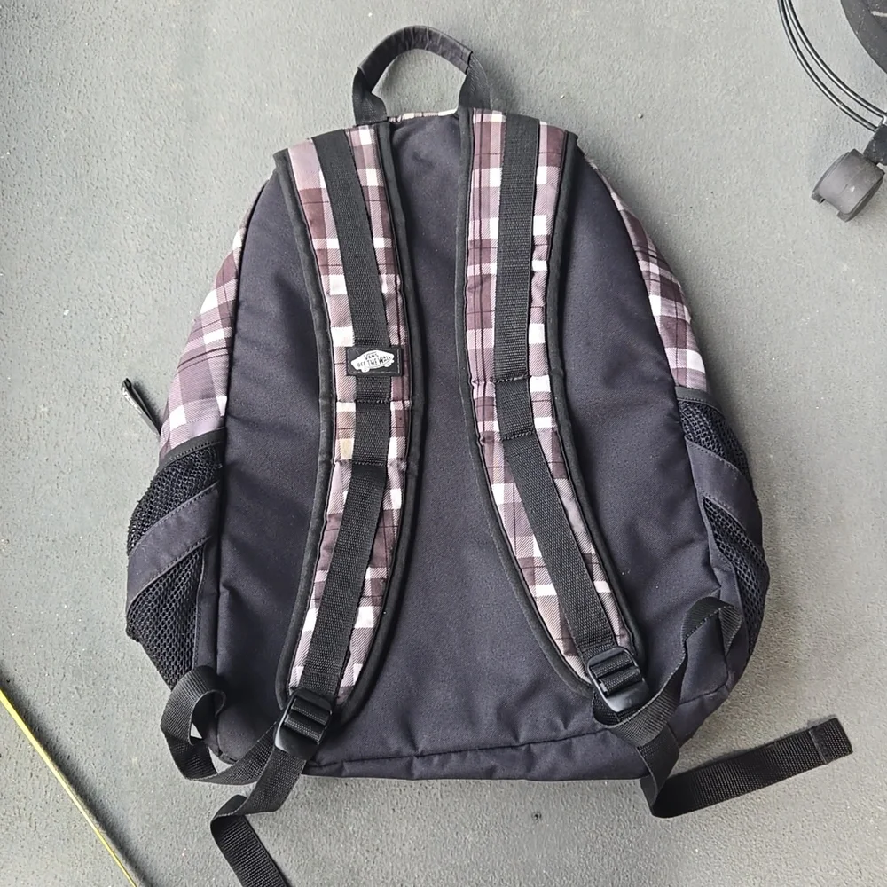 Vans Black White Plaid Backpack School Campus Skater Y2K Streetwear Travel Bag